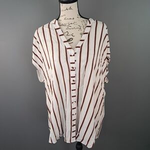 Torrid Top White And Red Stripe Button Front Dolman Top Size 2